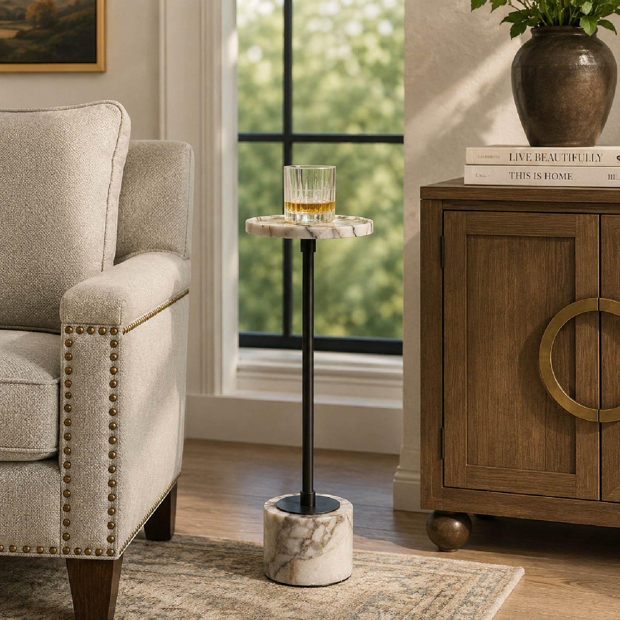 White Marble Round Drink Table | Oroa.com