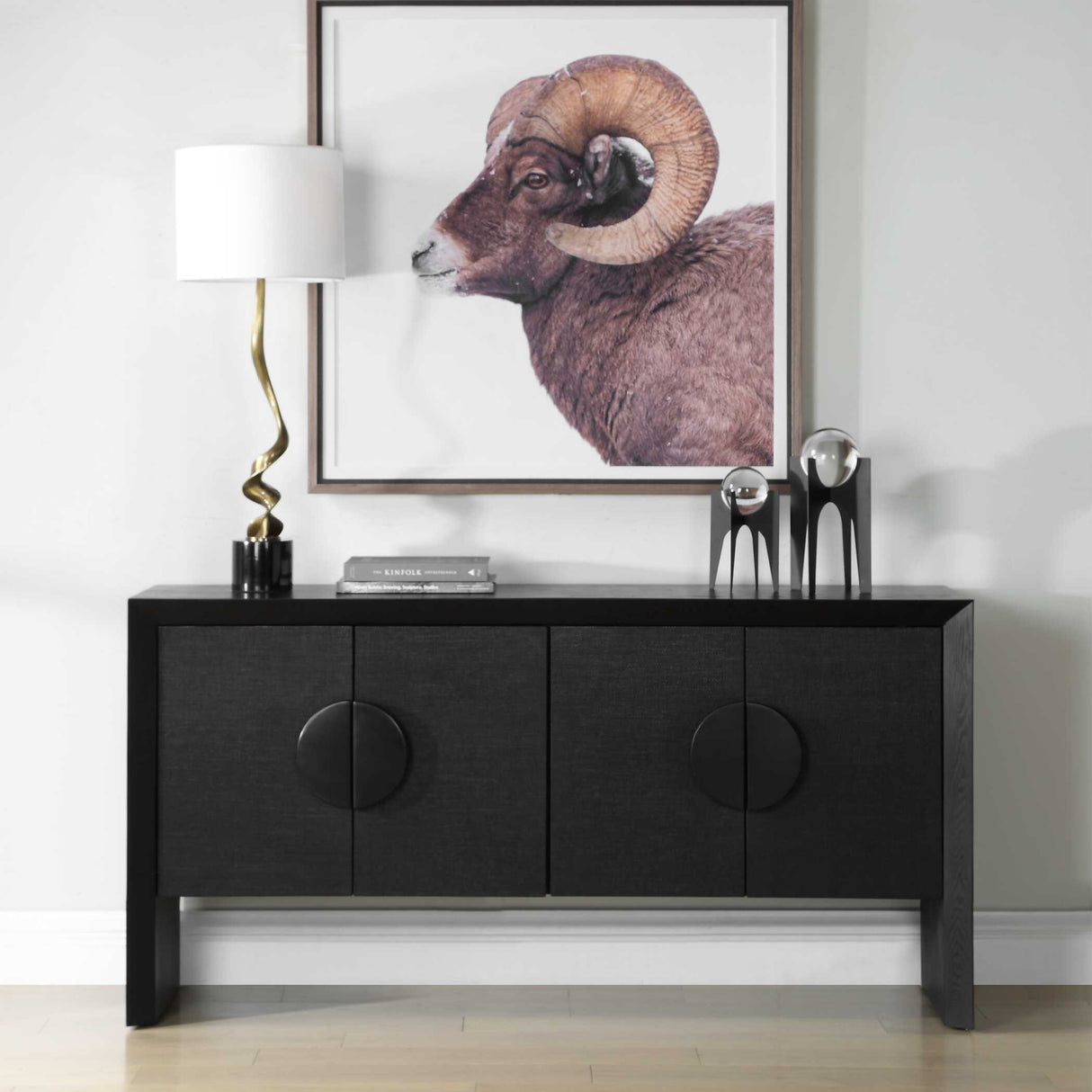 Black Grasscloth 4-Door Cabinet | Oroa.com