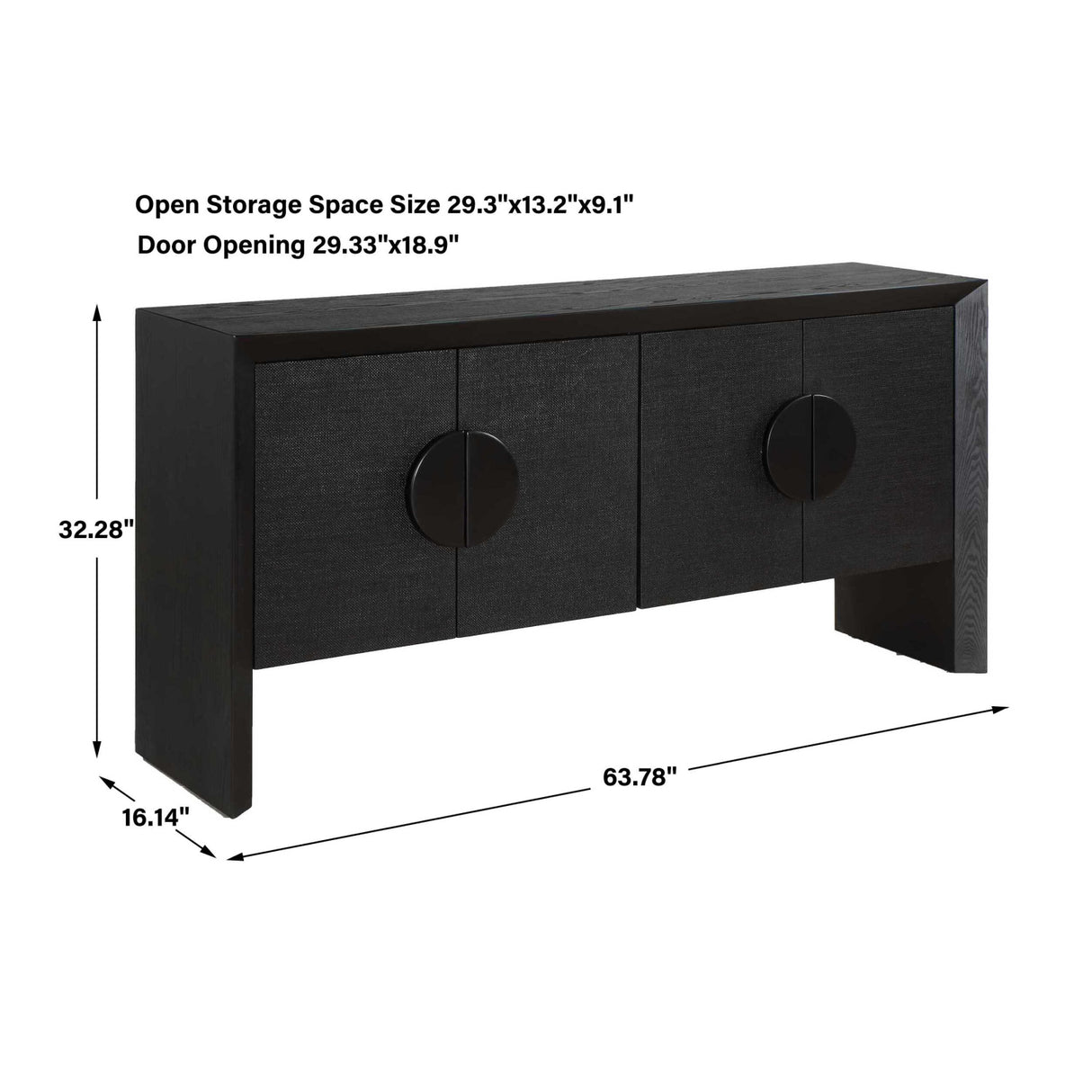 Black Grasscloth 4-Door Cabinet | Oroa.com