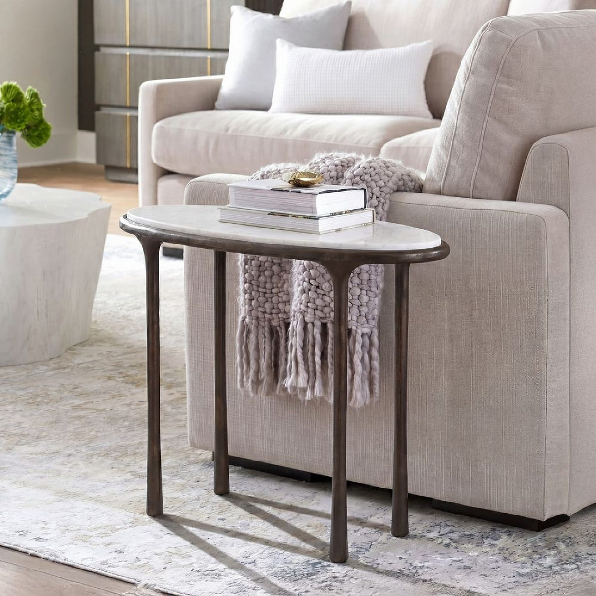 White Marble Oval Accent Table | Oroa.com