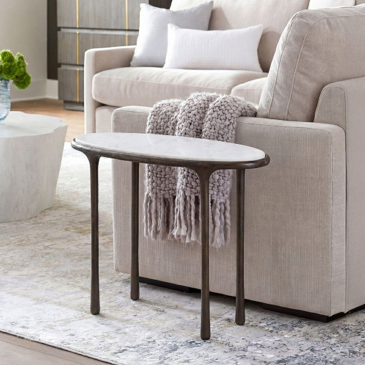 White Marble Oval Accent Table | Oroa.com