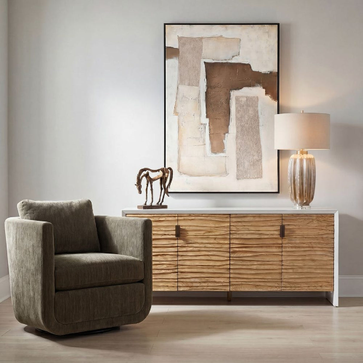 Carved Mindi Wood 4-Door Cabinet | Oroa.com