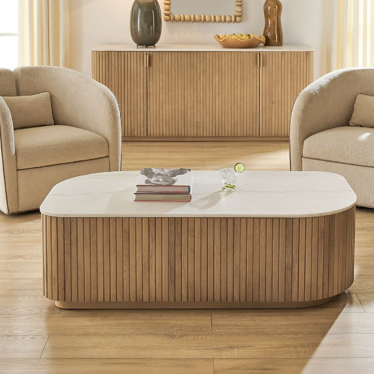 Reeded Base Marble Coffee Table | Oroa.com