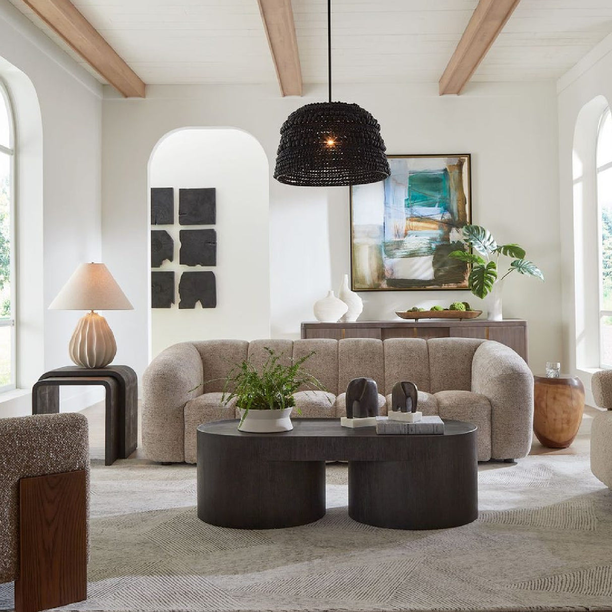 Beige Chenille Channeled Sofa | Oroa.com