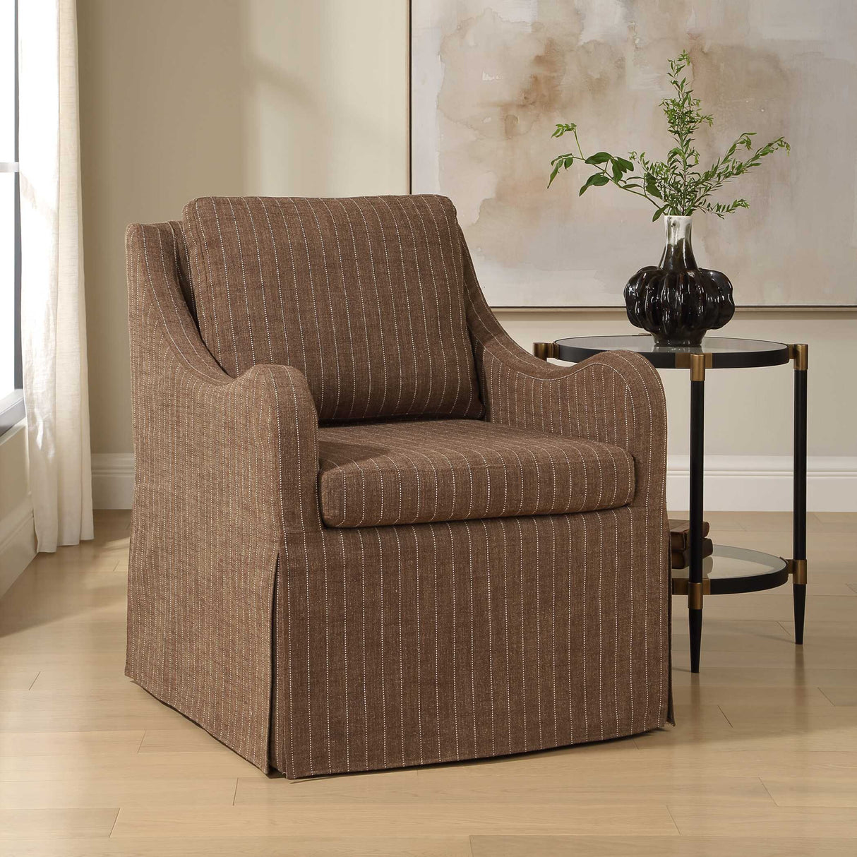 Brown Pinstripes Swivel Chair | Oroa.com