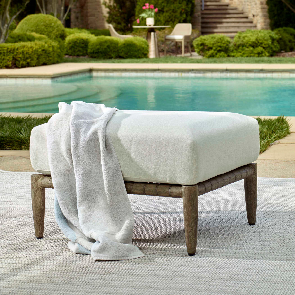 White Cushioned Outdoor Ottoman | Oroa.com