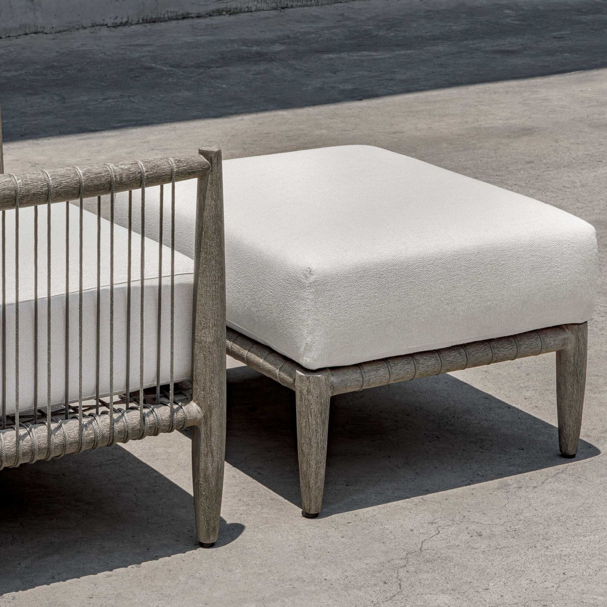White Cushioned Outdoor Ottoman | Oroa.com