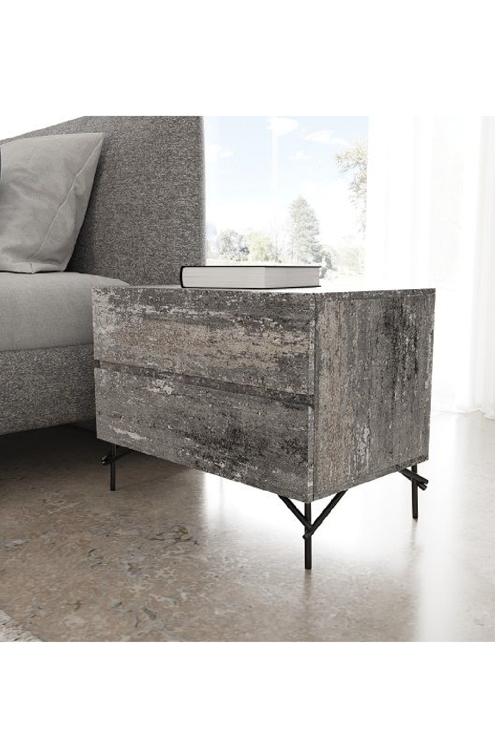 Gray Wooden 2-Door Nightstand | OROA Modern Aria | Oroa.com