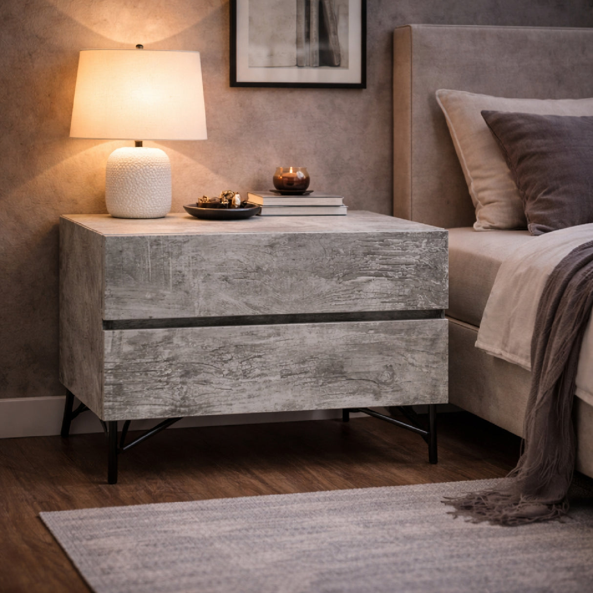 Gray Wooden 2-Door Nightstand | Oroa.com