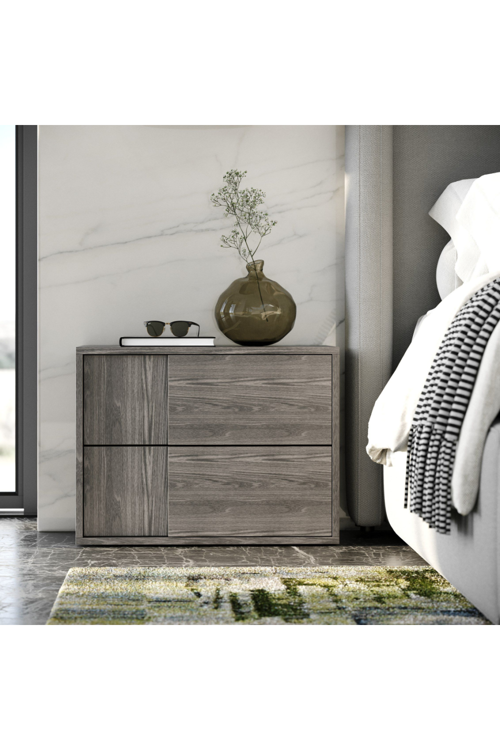 2-Drawer Gray Elm Nightstand | Oroa.com
