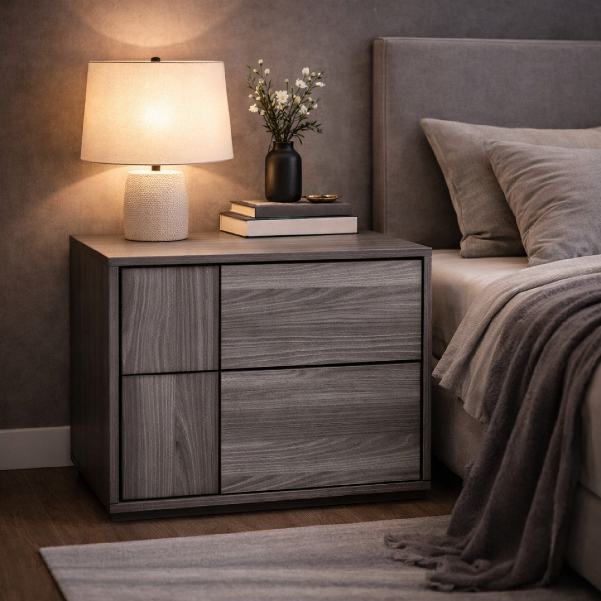 2-Drawer Gray Elm Nightstand | Oroa.com