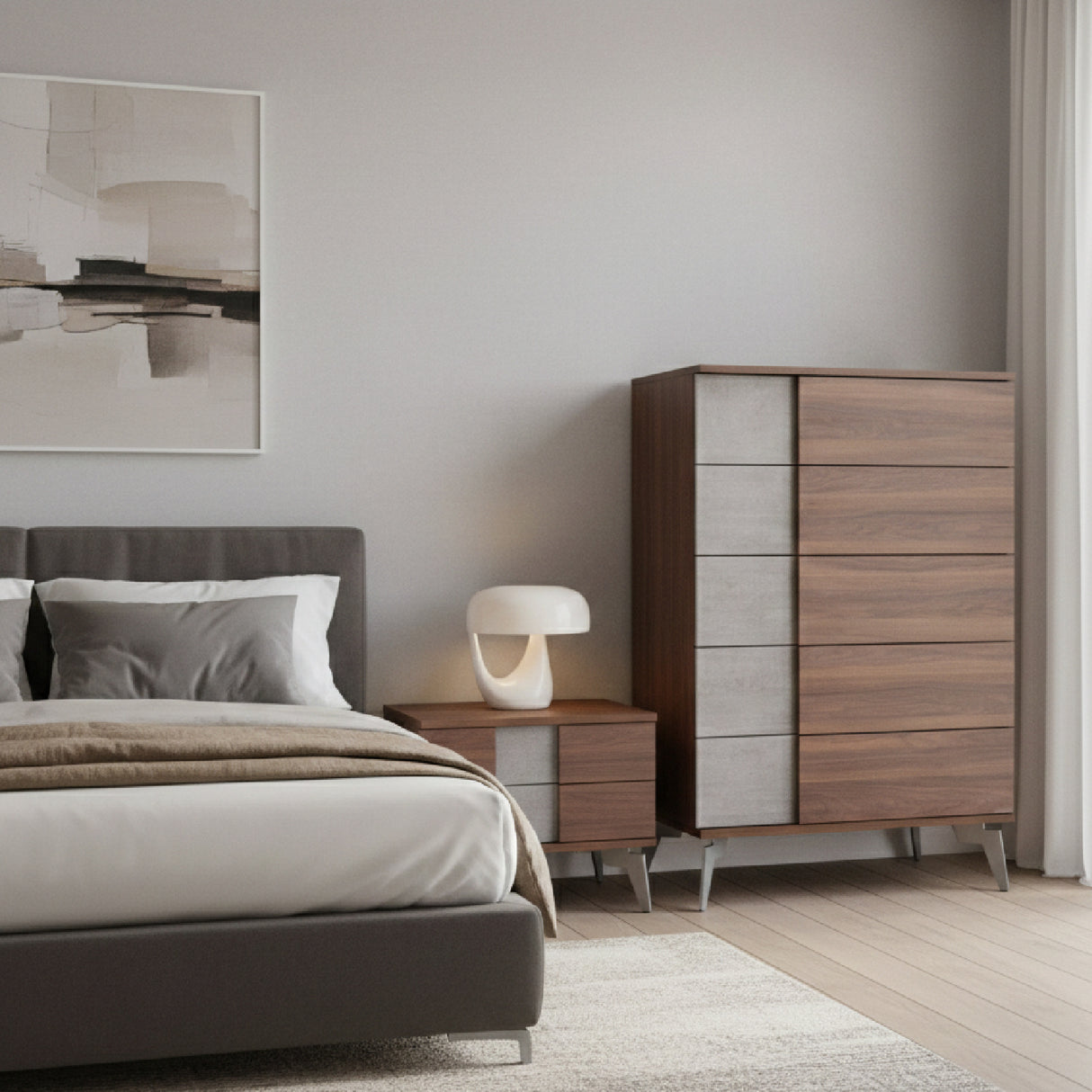 Concrete and Walnut 5-Drawer Chest | Oroa.com