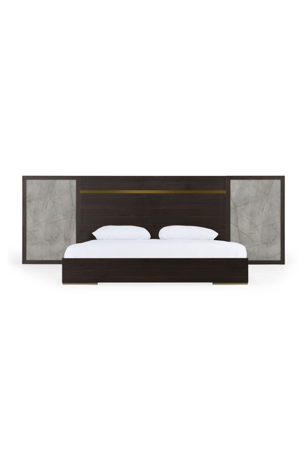 Velondra - Modern Eucalypto + Marble Bed with Two Nightstands | Oroa.com