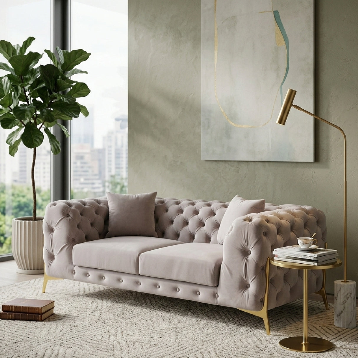 Button-Tufted Velvet Loveseat | Oroa.com