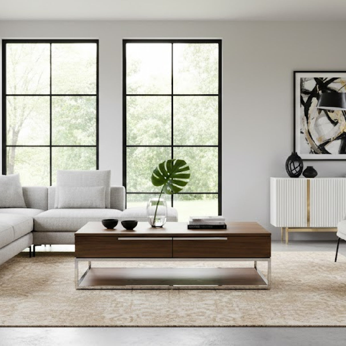 Walnut Veneer 2-Drawer Coffee Table | Oroa.com