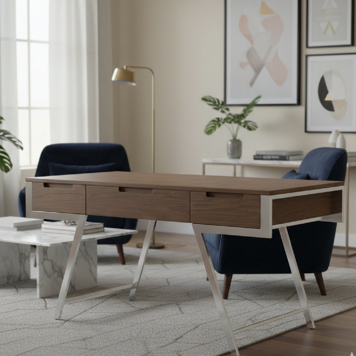 American Walnut 3-Drawer Desk | Oroa.com