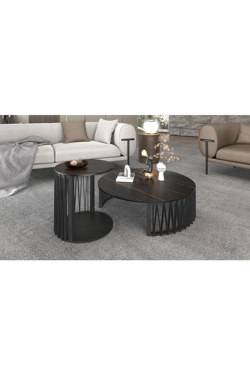 Round Black Ceramic Coffee Tables (2) | Oroa.com