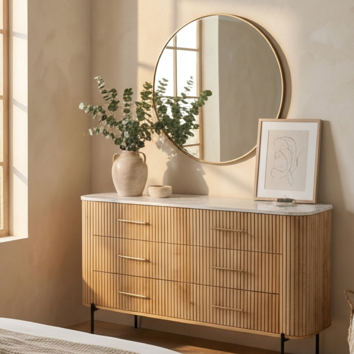 Fluted Mango Wood 6-Drawer Dresser | Oroa.com
