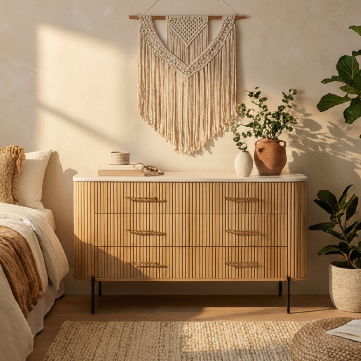 Fluted Mango Wood 6-Drawer Dresser | Oroa.com