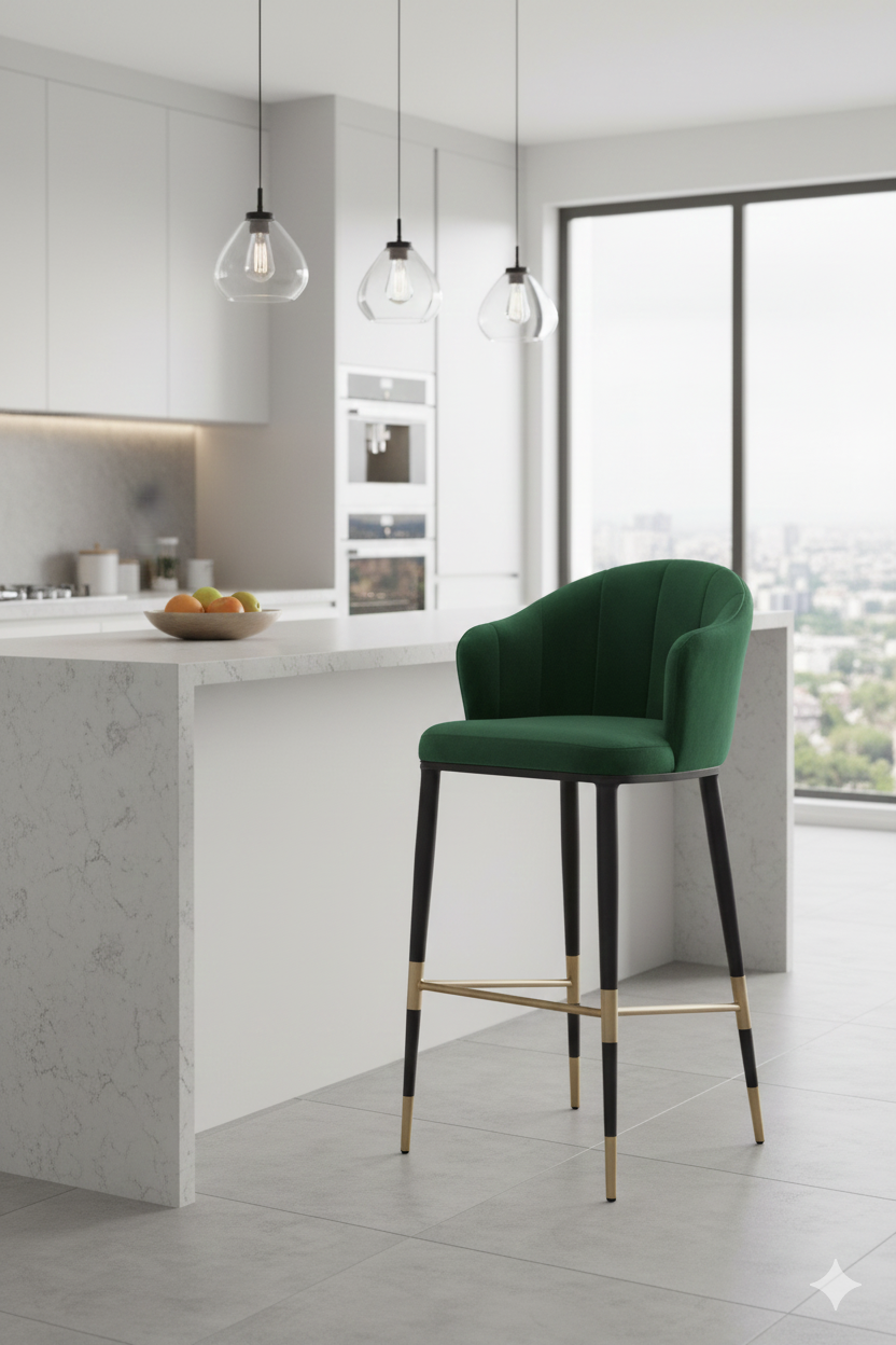 Green Velvet Curved Bar Stool | OROA Modern Adak | Oroa.com