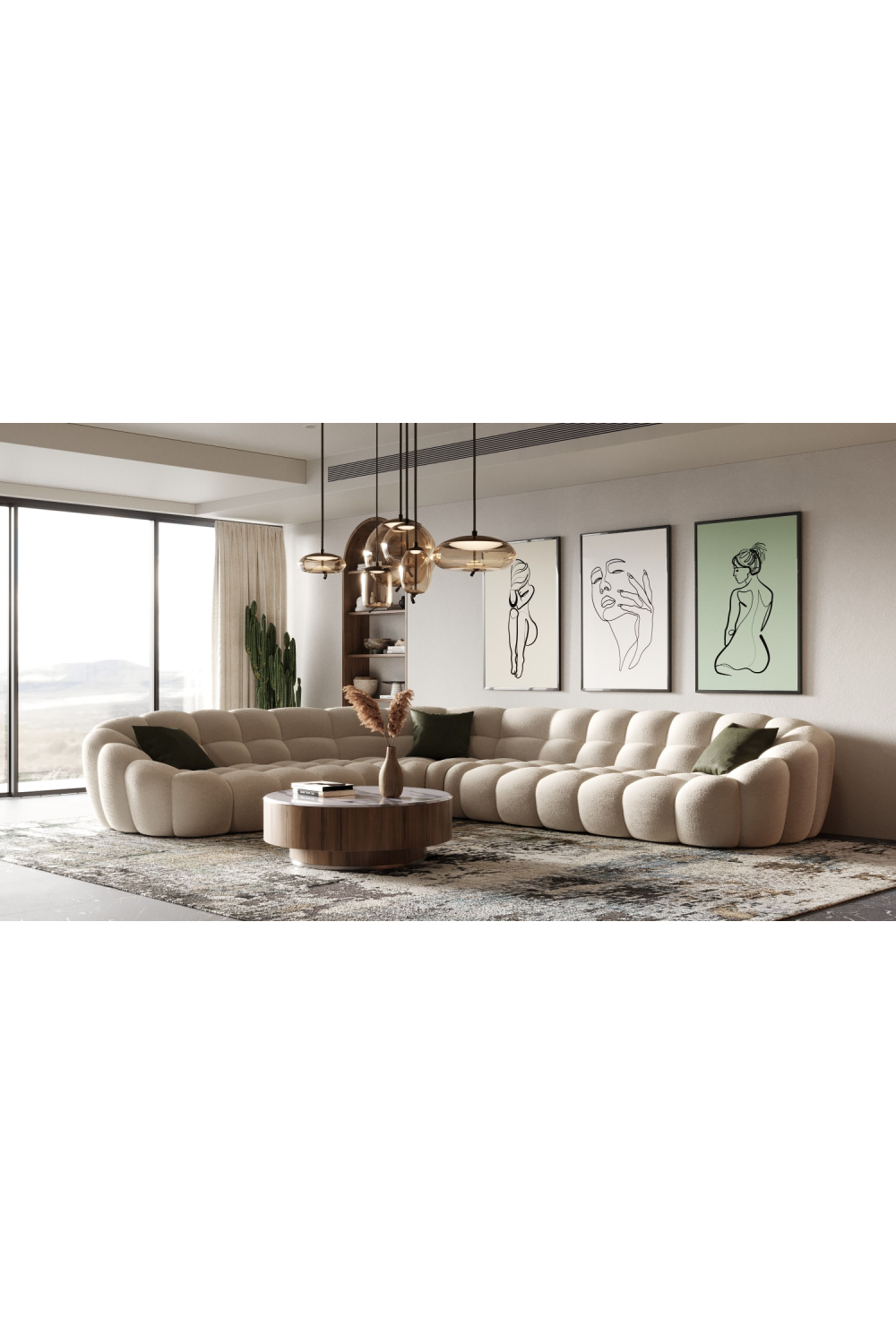 Beige Tufted Curved Sectional Sofa | OROA Modern Yolonda | Oroa.com
