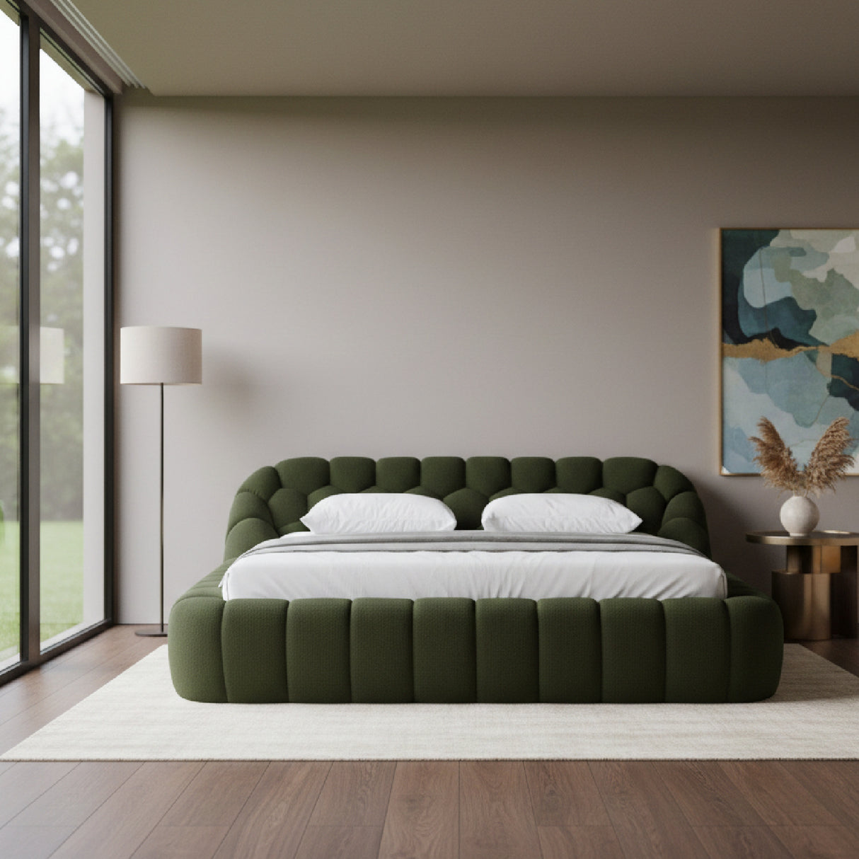 Green Hexagonal Tufted Bed | OROA Modern Yolonda | Oroa.com