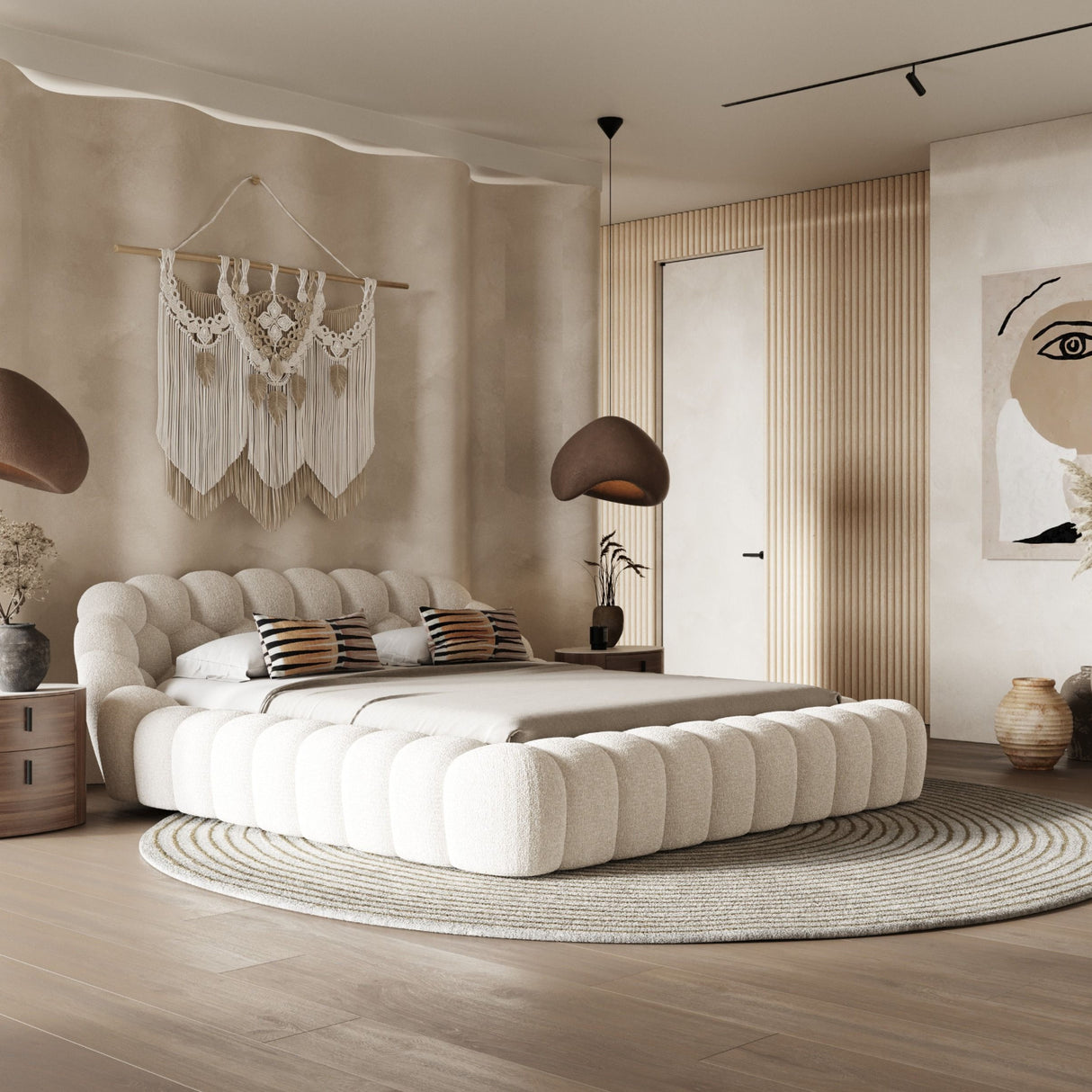 Off-white Hexagonal Tufted Bed | OROA Modern Yolonda | Oroa.com