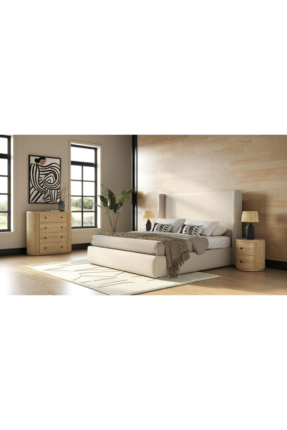 Beige Panel Headboard Bed | OROA Modern Byrne | Oroa.com