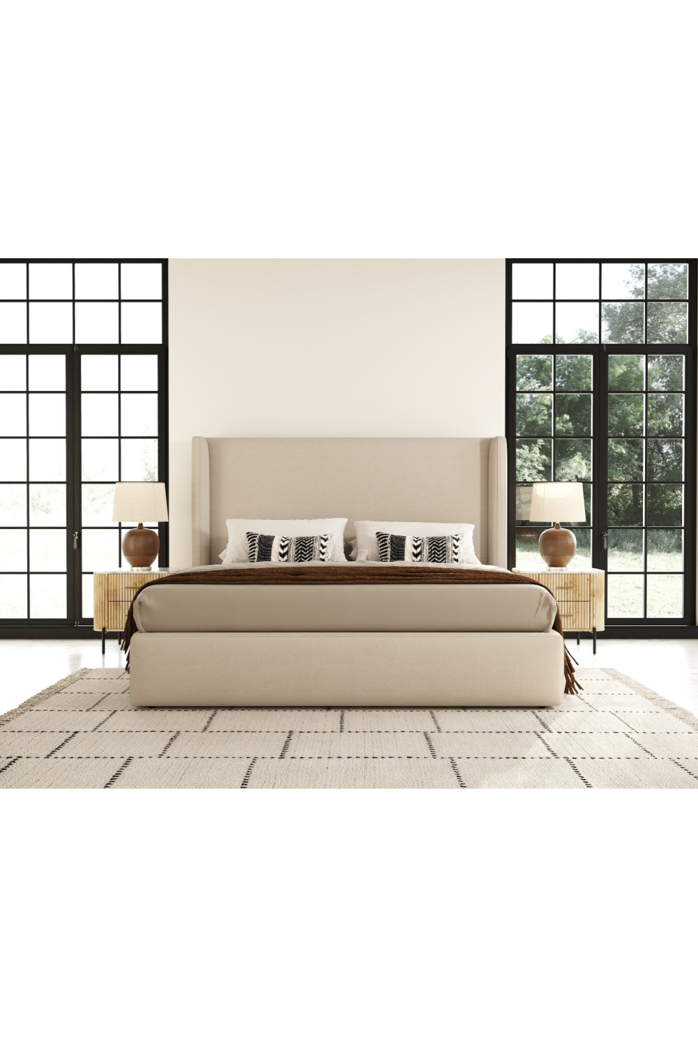 Beige Panel Headboard Bed | OROA Modern Byrne | Oroa.com