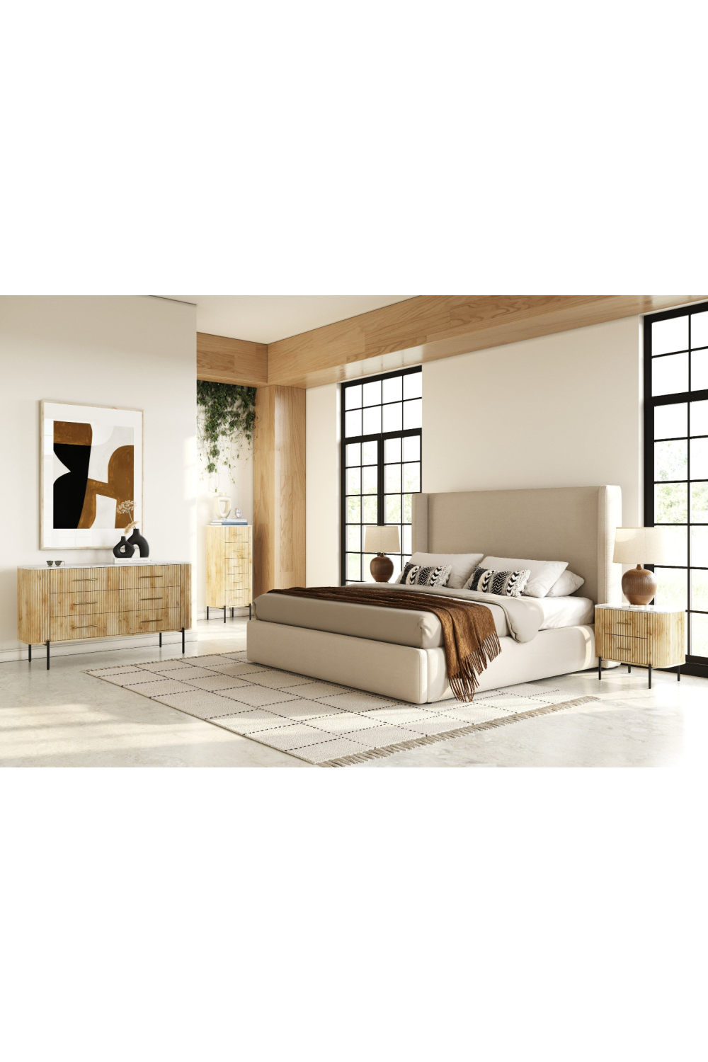Beige Panel Headboard Bed | OROA Modern Byrne | Oroa.com