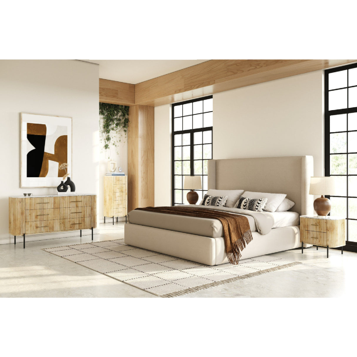 Beige Panel Headboard Bed | Oroa.com