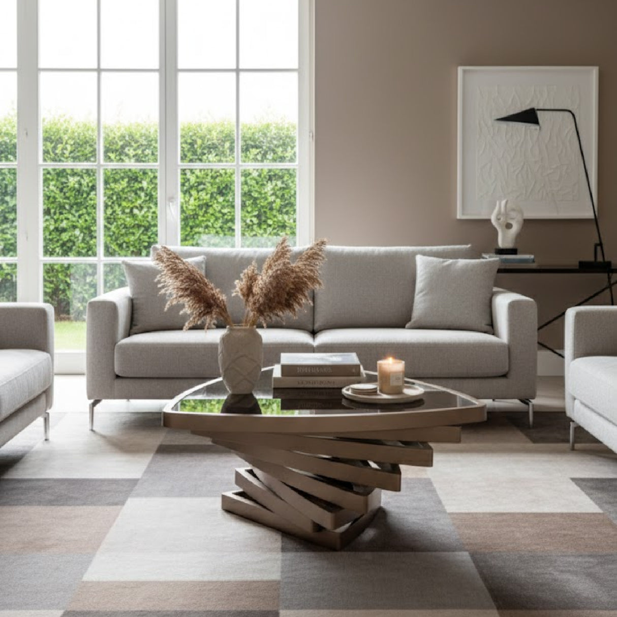 Brown Glass Triangular Coffee Table | Oroa.com