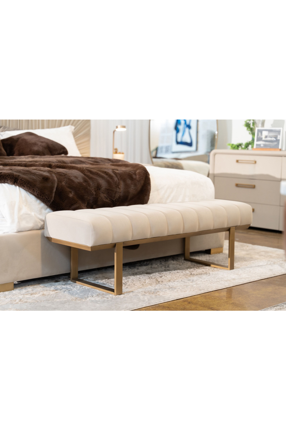 Beige Channeled Dining Bench | Oroa.com