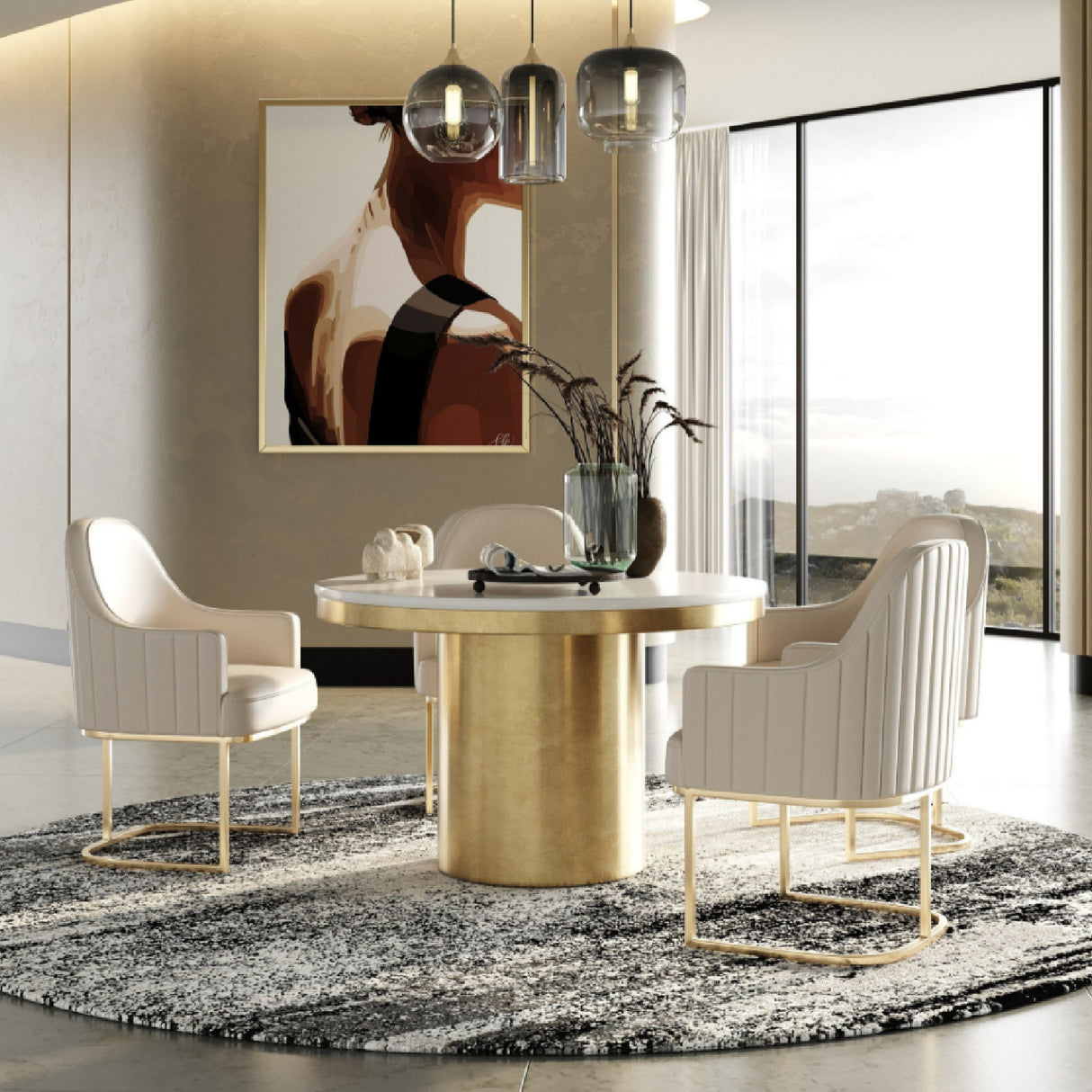 White Marble Round Dining Table | OROA Modern Rocky