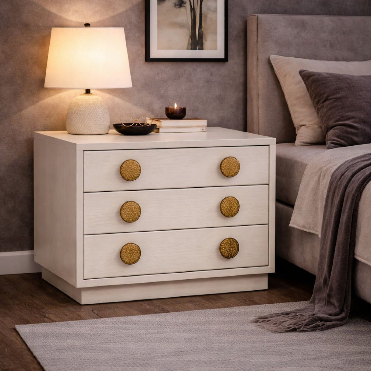 White Ash Wood 3-Drawer Nightstand | Oroa.com