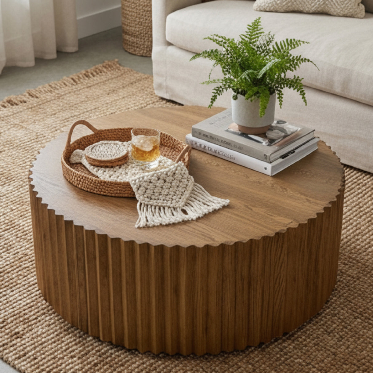 Reeded Walnut Round Coffee Table | Oroa.com