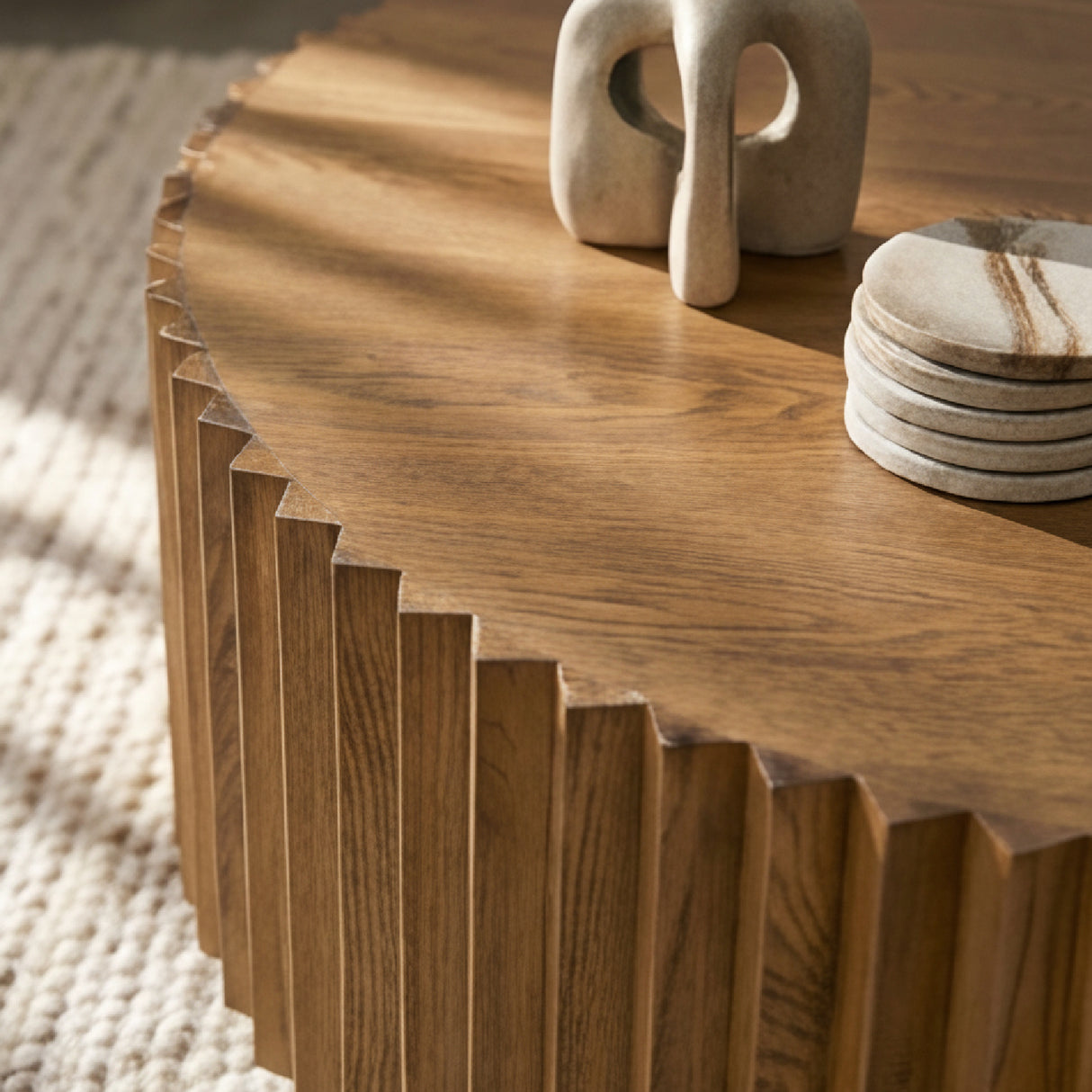 Reeded Walnut Round Coffee Table | Oroa.com