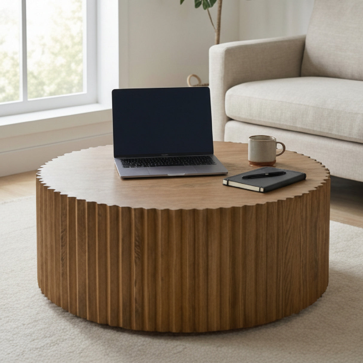 Reeded Walnut Round Coffee Table | Oroa.com