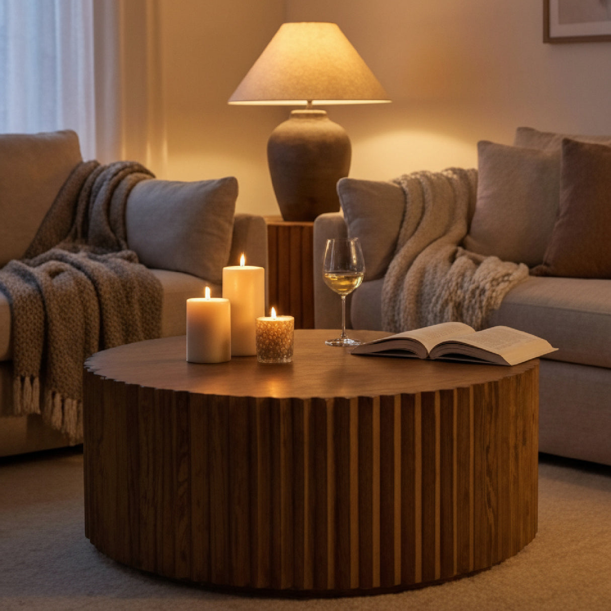 Reeded Walnut Round Coffee Table | Oroa.com