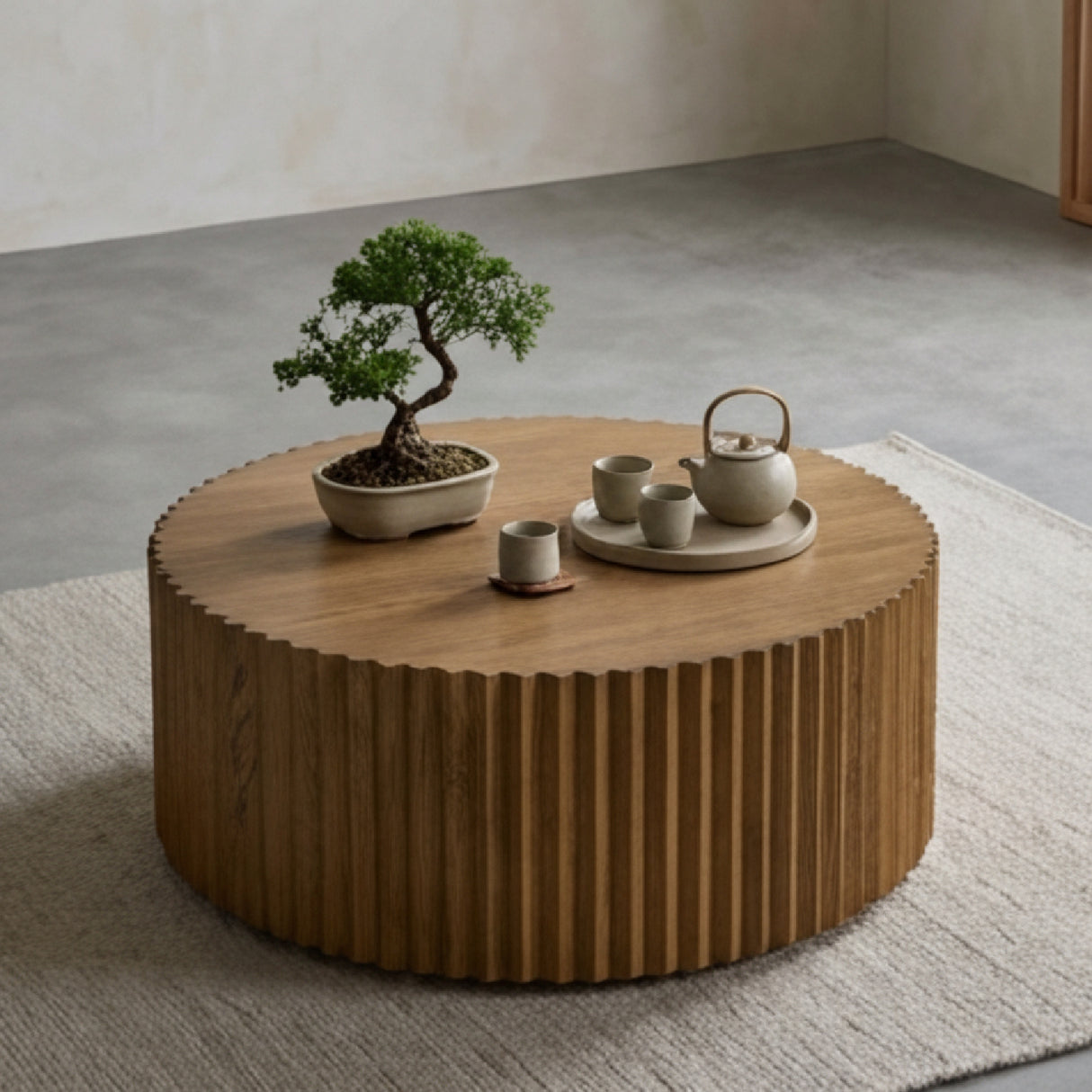 Reeded Walnut Round Coffee Table | Oroa.com
