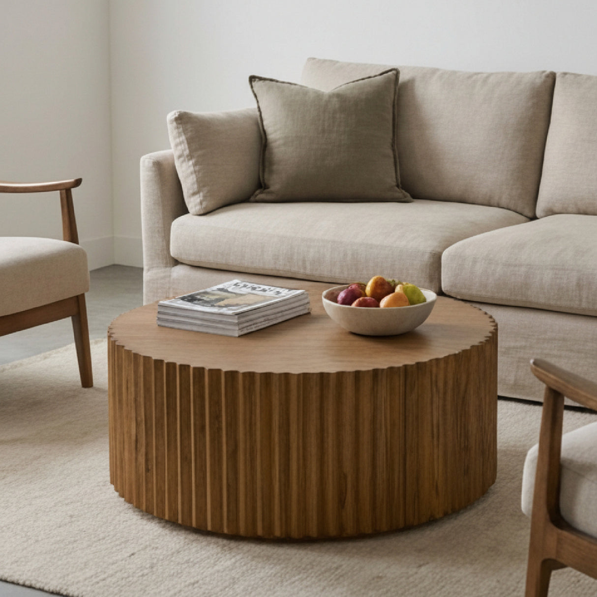 Reeded Walnut Round Coffee Table | Oroa.com