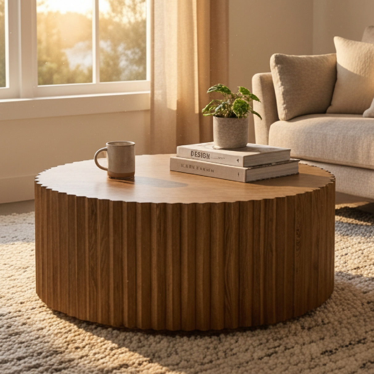 Reeded Walnut Round Coffee Table | Oroa.com