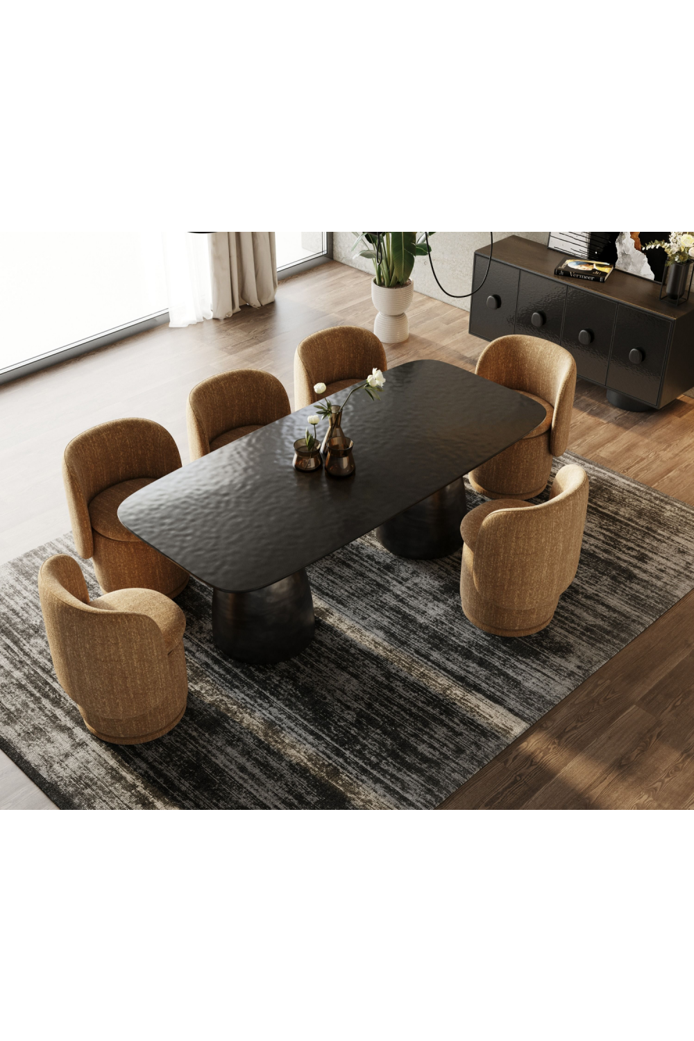 Black Wave Glass Dining Table | OROA Modern Calexico | Oroa.com