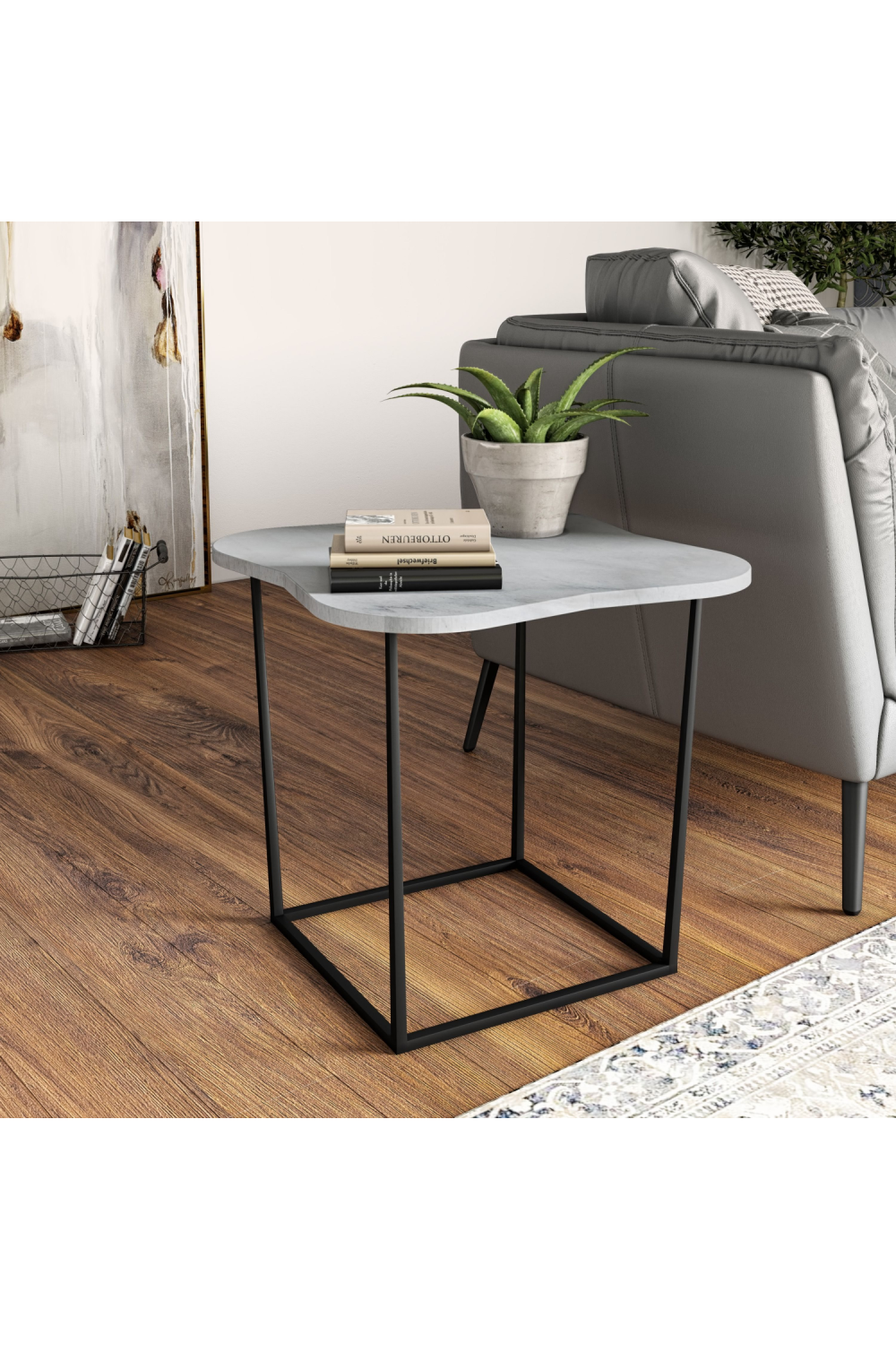 Organic-Shaped White Marble End Table | OROA Modern Aleidy | Oroa.com