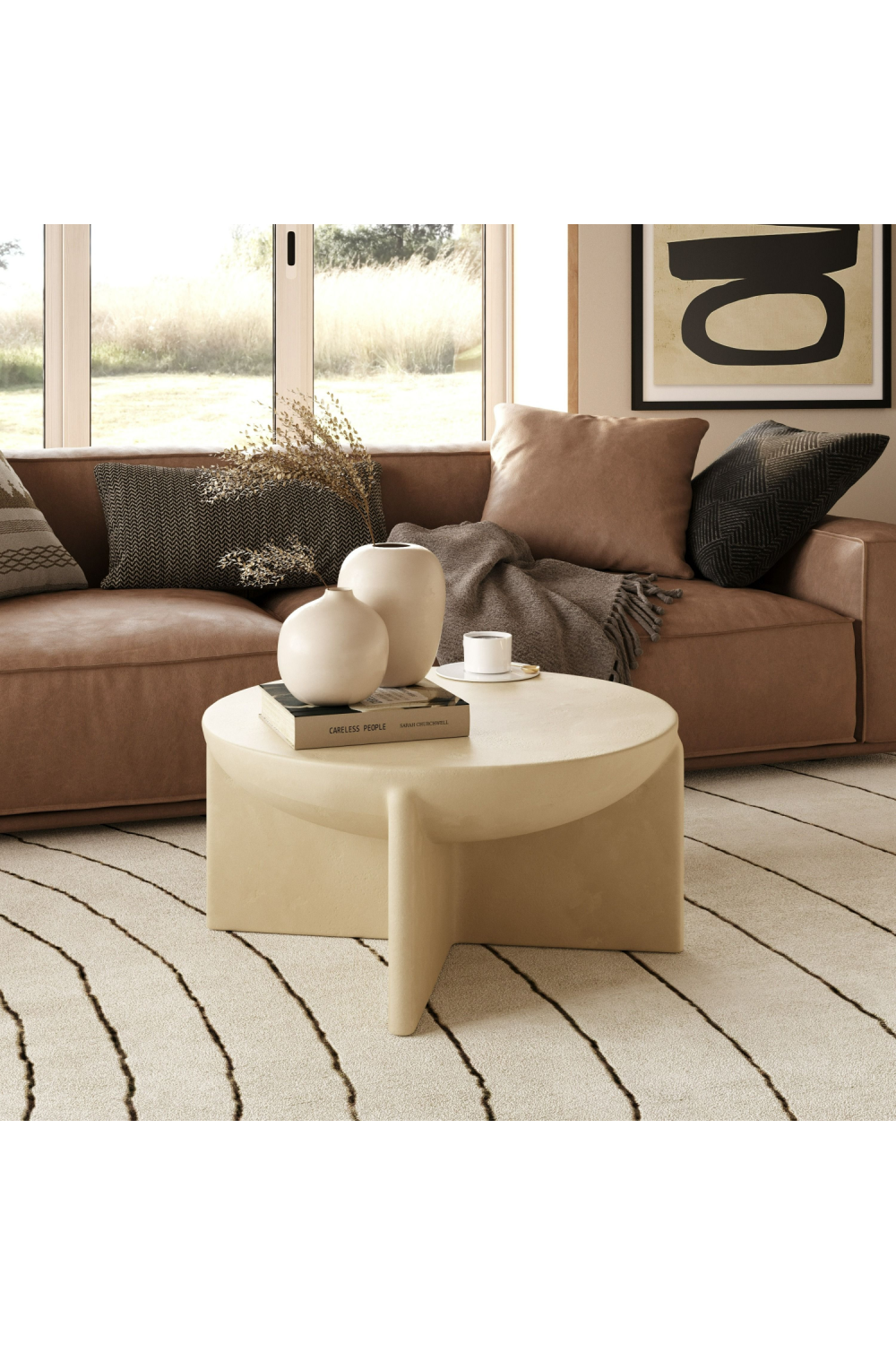 Beige Concrete Round Coffee Table | OROA Modern Elsa | Oroa.com