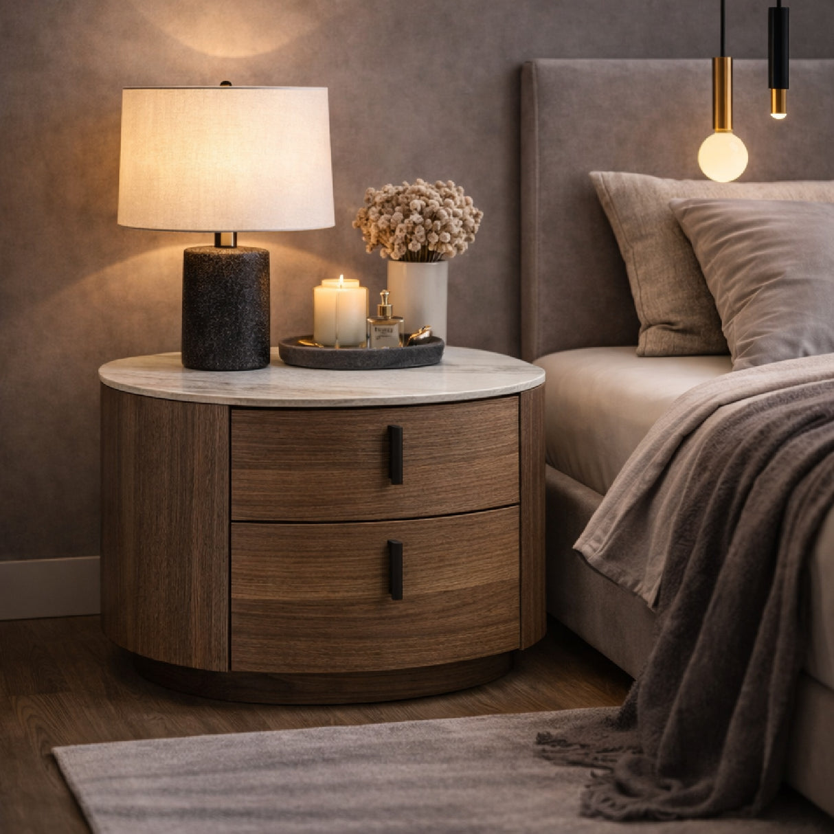 2-Drawer Walnut Nightstand | Oroa.com