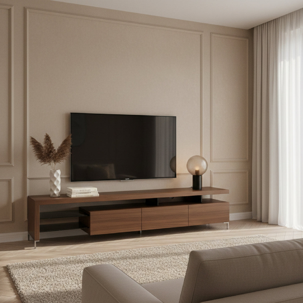 Walnut Veneer 4-Drawer TV Stand | Oroa.com