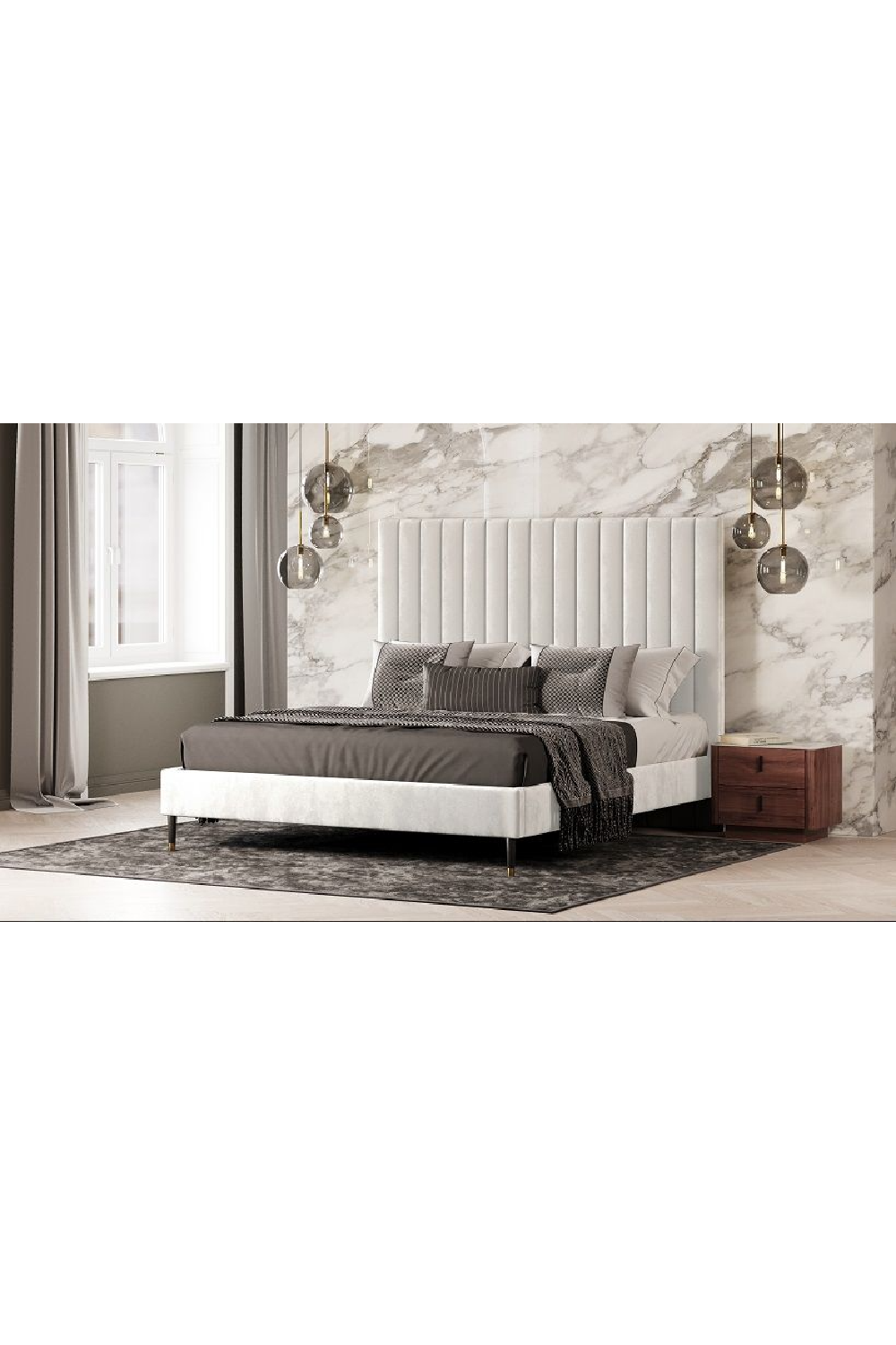 White Velvet Pleated Bed | Oroa.com