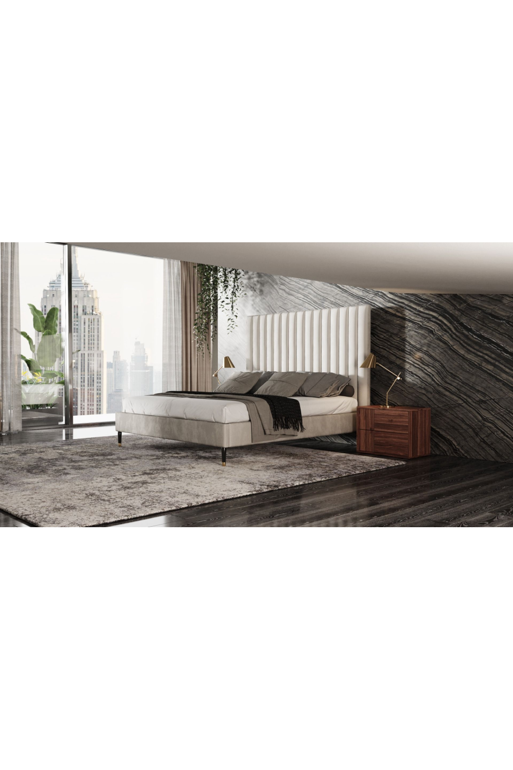 White Velvet Pleated Bed | OROA Modern Hemlock | Oroa.com