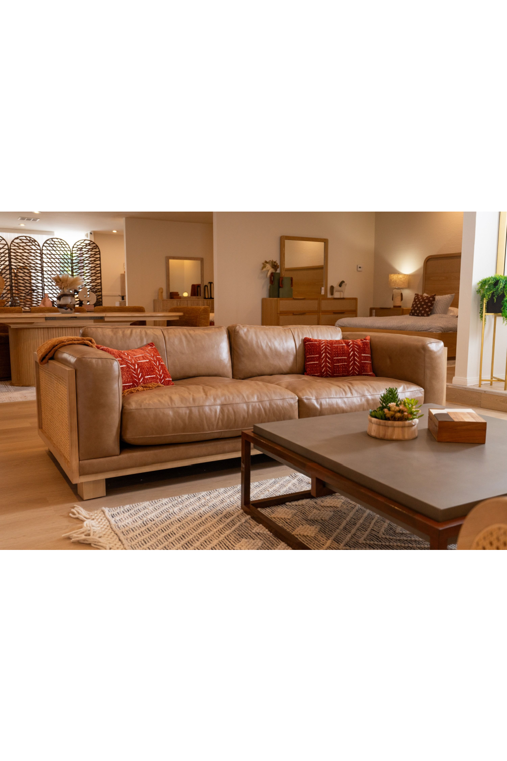 Tan Leather Wicker Sofa | OROA Modern Danson | Oroa.com